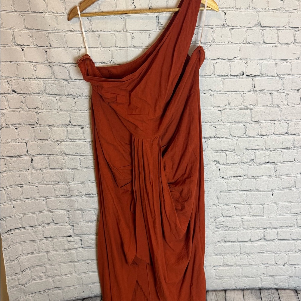 Elegant One-Shoulder Rust Dress
